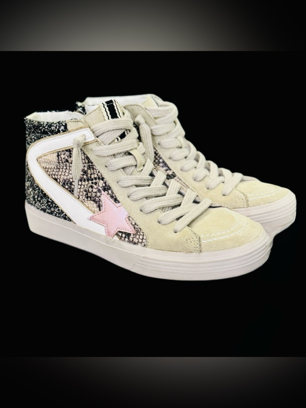 ShuShop Passion High-Top Sneakers – Glitter & Snake Print Star – Size 6